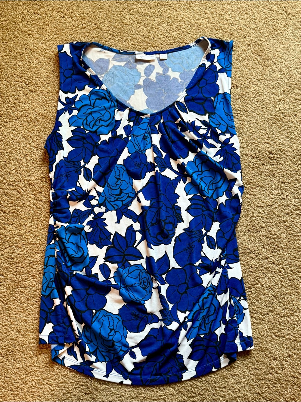 New York & Company Blue and White Floral Sleeveless Tank Top Blouse Size XL